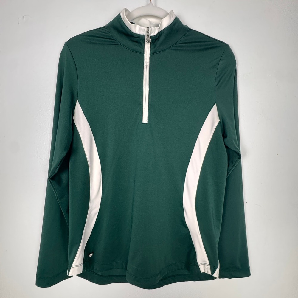 Daily Sports Born in Sweden Women's Green White Quarter Zip Golf Long Sleeve -S‎